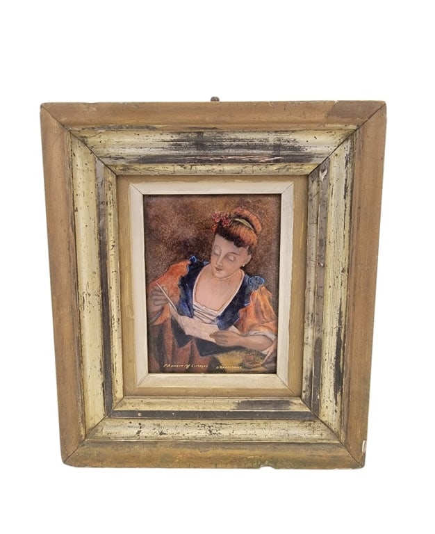 ANTIQUE 19TH C LIMOGES ENAMELED PORTRAIT PLAQUE (1 of 9)