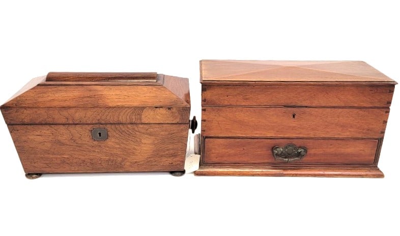 TWO ANTIQUE WOODEN DESK BOXES / CASKET (1 of 7)