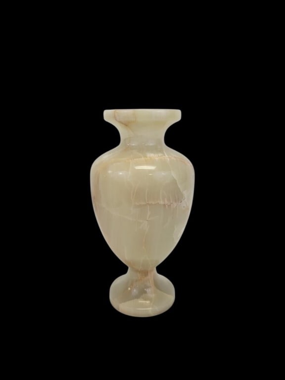 VINTAGE CARVED SOLID ALABASTER 13" BALUSTER VASE - 2