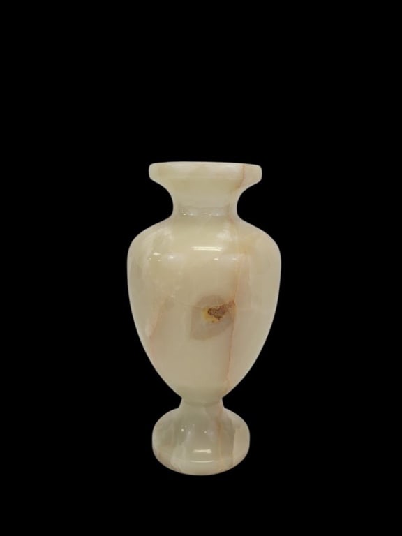 VINTAGE CARVED SOLID ALABASTER 13" BALUSTER VASE - 3