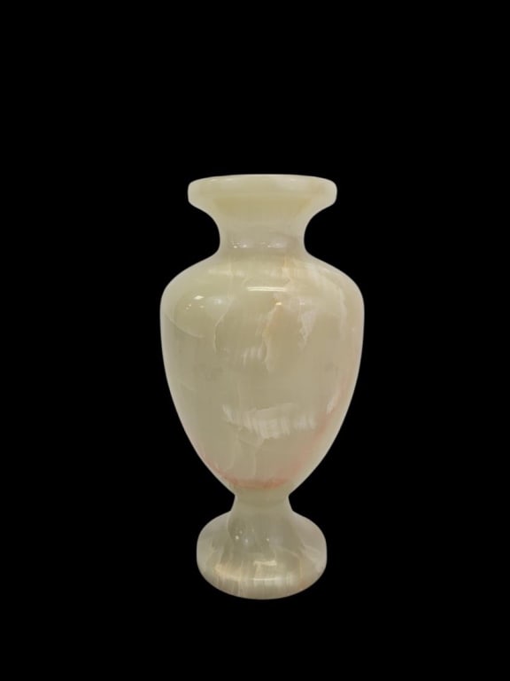 VINTAGE CARVED SOLID ALABASTER 13" BALUSTER VASE - 4
