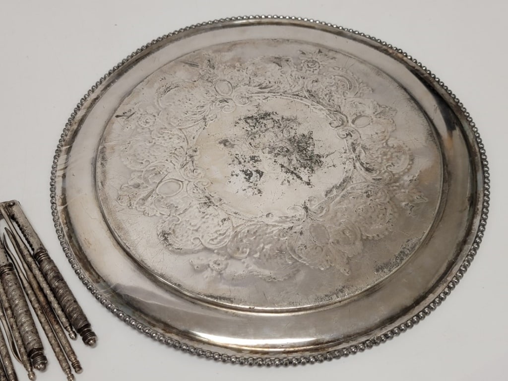 ASSORTED ESTATE SILVER PLATED UTENSILS & TABLEWARE - 12