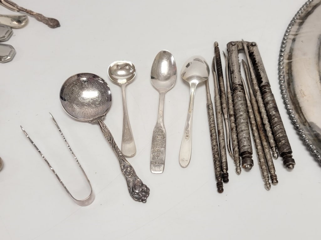 ASSORTED ESTATE SILVER PLATED UTENSILS & TABLEWARE - 13