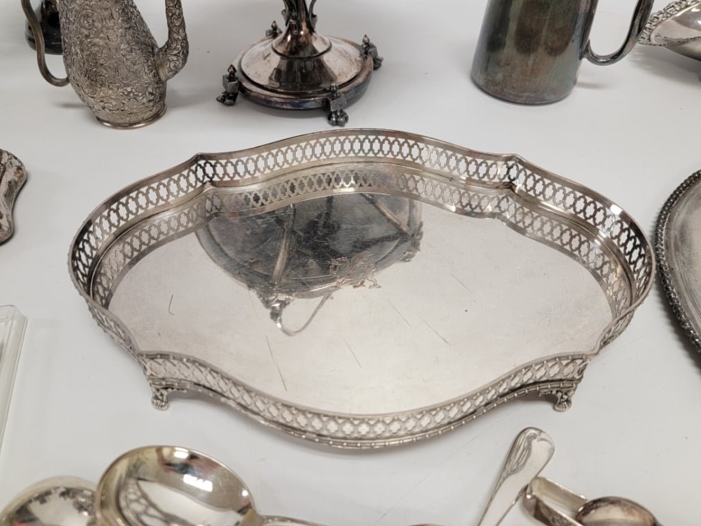 ASSORTED ESTATE SILVER PLATED UTENSILS & TABLEWARE - 20