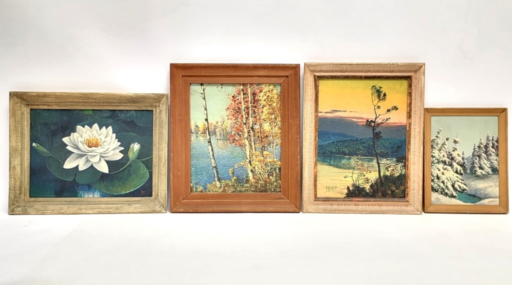 FOUR VINTAGE AMATEUR OIL ON CANVAS PAINTINGS (1 of 13)