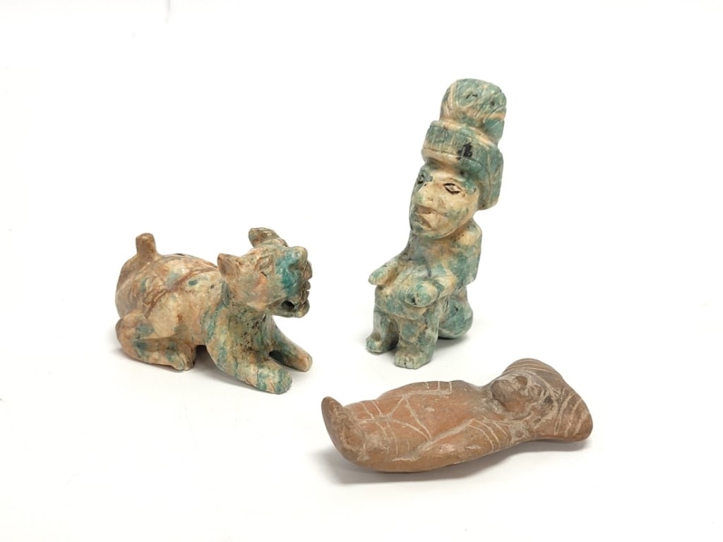 THREE PRIMITIVE STONE CARVINGS, ETC. (1 of 15)