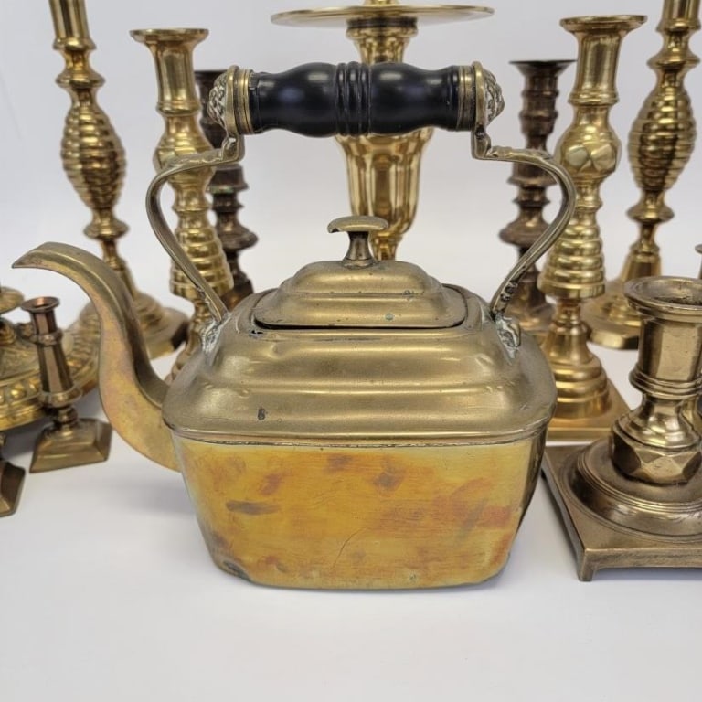 LARGE LOT ASSORTED BRASSWARE, CANDLESTICKS, ETC. - 2