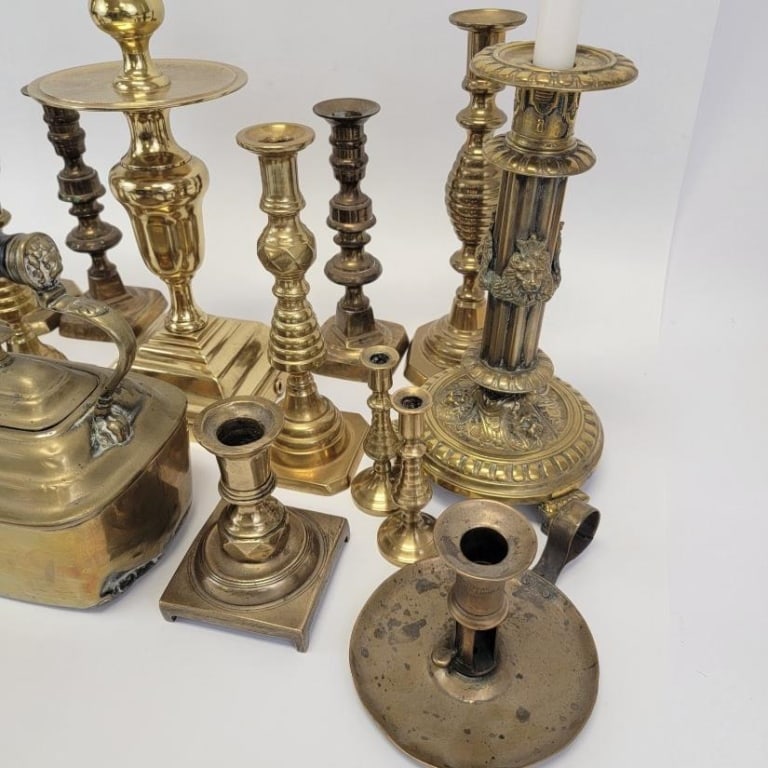 LARGE LOT ASSORTED BRASSWARE, CANDLESTICKS, ETC. - 3