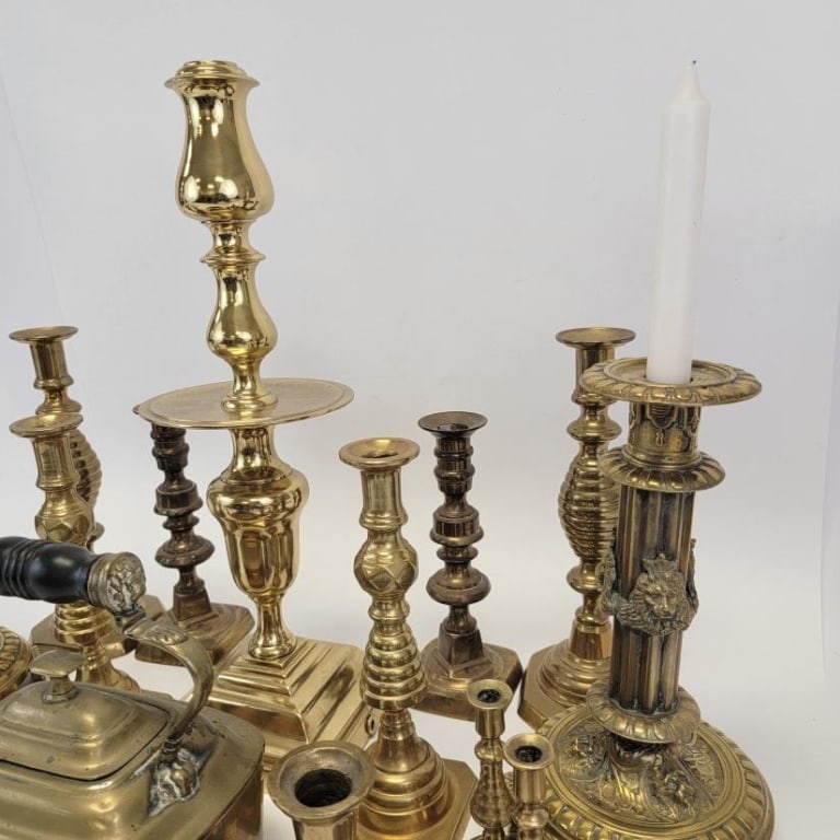 LARGE LOT ASSORTED BRASSWARE, CANDLESTICKS, ETC. - 4