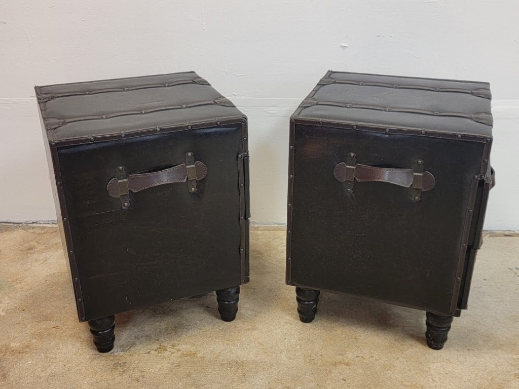 PR CAMPAIGN STYLE LEATHER LINED SIDE TABLES CHESTS - 10