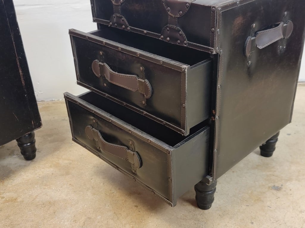 PR CAMPAIGN STYLE LEATHER LINED SIDE TABLES CHESTS - 12