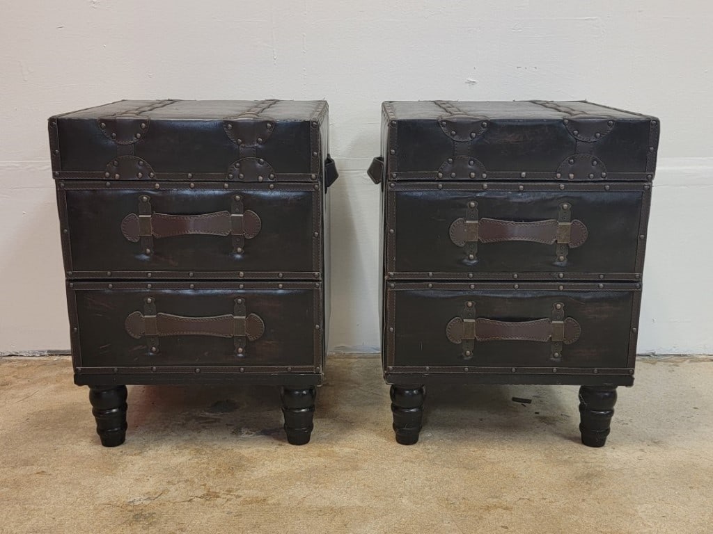PR CAMPAIGN STYLE LEATHER LINED SIDE TABLES CHESTS - 2