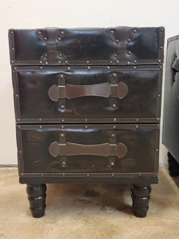 PR CAMPAIGN STYLE LEATHER LINED SIDE TABLES CHESTS - 3