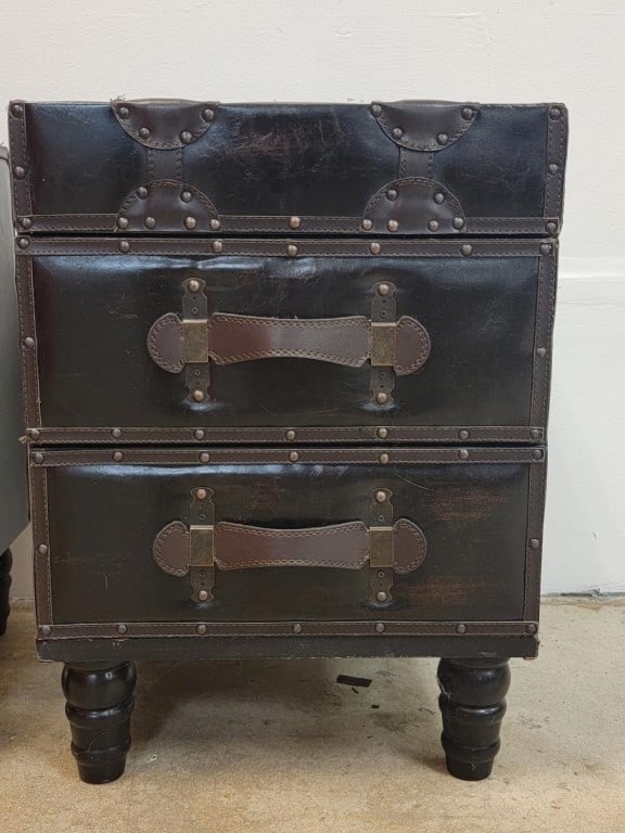 PR CAMPAIGN STYLE LEATHER LINED SIDE TABLES CHESTS - 4
