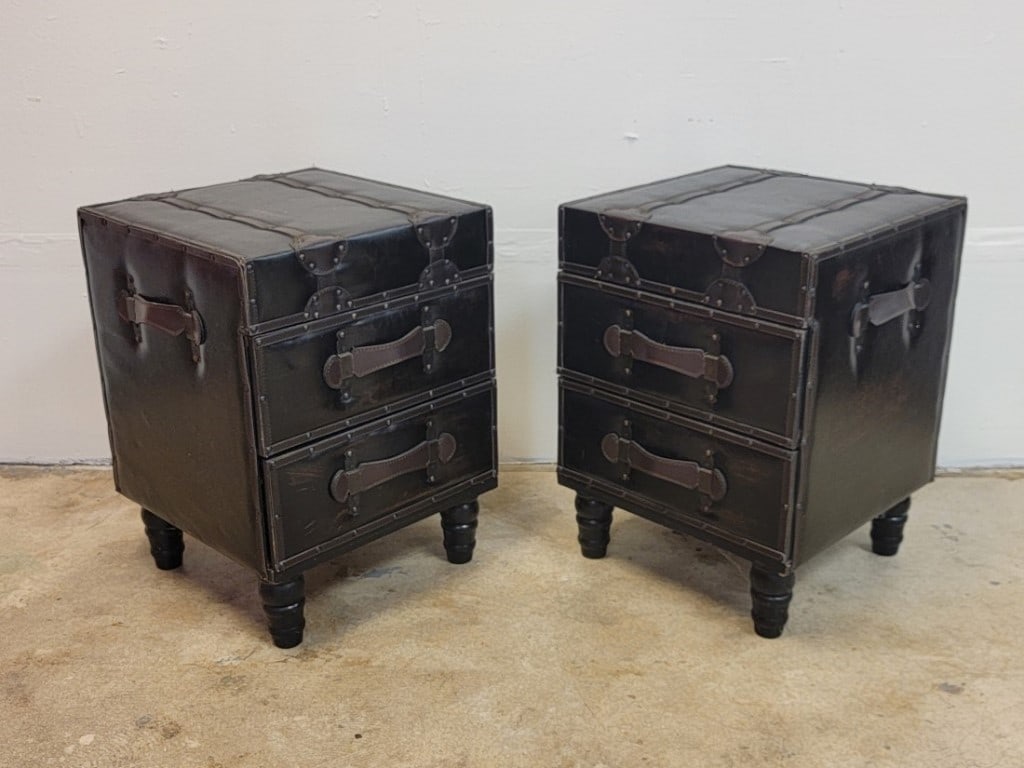 PR CAMPAIGN STYLE LEATHER LINED SIDE TABLES CHESTS - 5