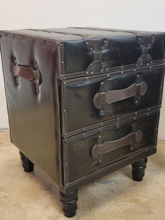 PR CAMPAIGN STYLE LEATHER LINED SIDE TABLES CHESTS - 6