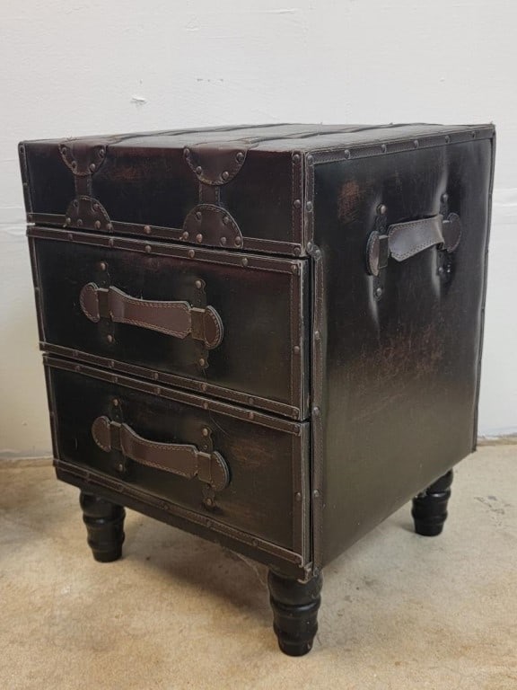 PR CAMPAIGN STYLE LEATHER LINED SIDE TABLES CHESTS - 7