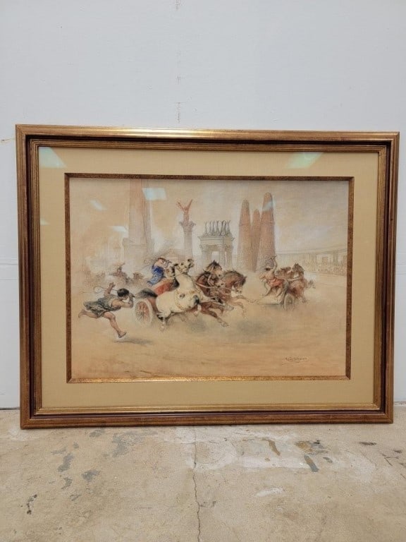 CESARE DELL'ACQUA GOUACHE PAINTING ON PAPER CHARIO (1 of 6)