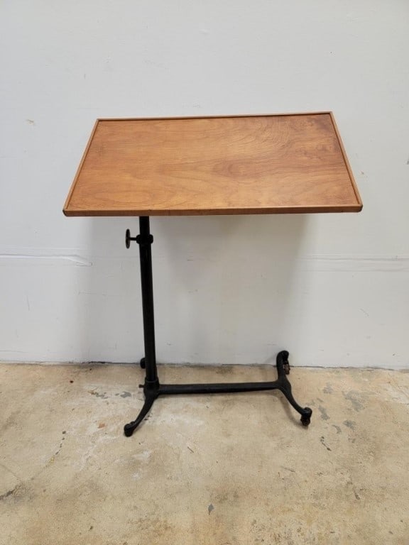 ANTIQUE ADJUSTABLE WOOD & IRON DRAFTING TABLE - 2