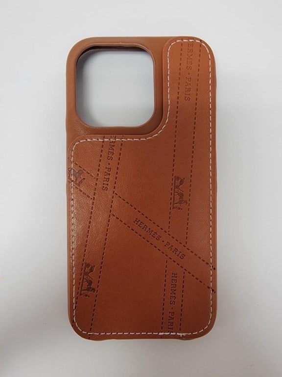 HERMES EMBOSSED BROWN LEATHER IPHONE 15 PRO CASE - 2