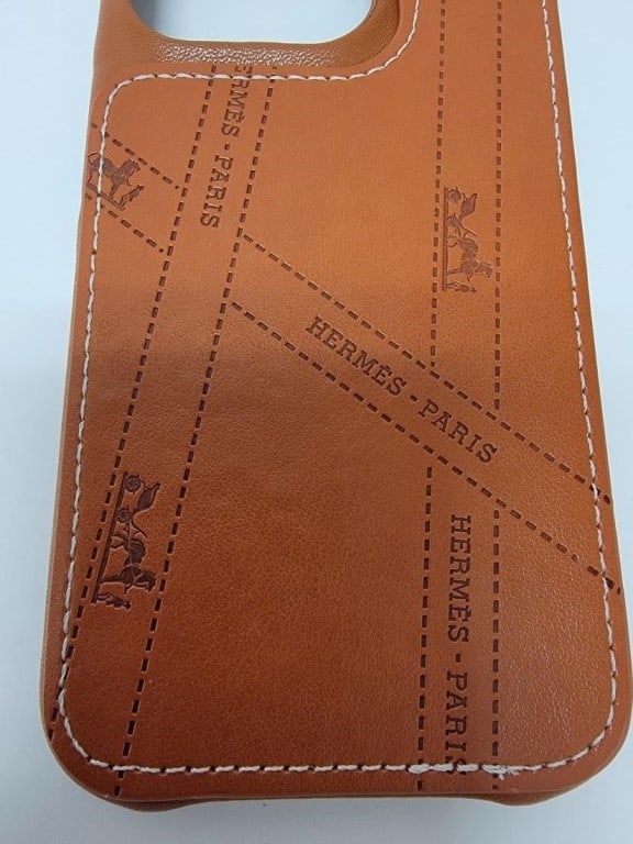HERMES EMBOSSED BROWN LEATHER IPHONE 15 PRO CASE - 3