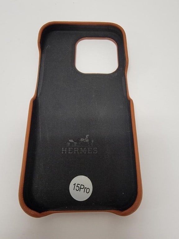 HERMES EMBOSSED BROWN LEATHER IPHONE 15 PRO CASE - 4