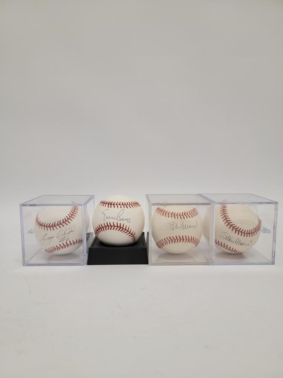 4 MLB AUTOGRAPHED BASEBALLS, MUSIAL, BANKS, OLIVA: Lot of four MLB Autographed / signed baseballs. Includes (2) signed by Stan Musial (one with JSA sticker and serial, other with Field of Dreams sticker and serial), Tony Oliva, and Ernie Banks (Field 