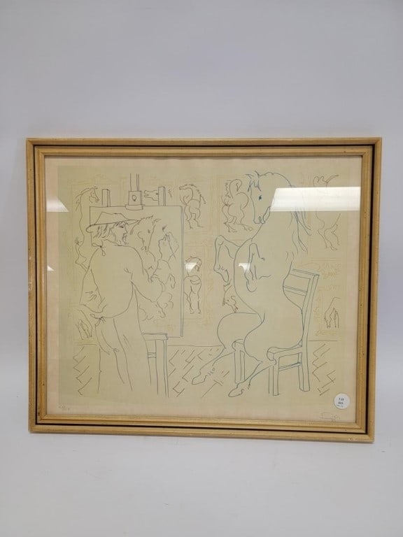 LASZLO DUS HAND SIGNED LITHOGRAPH: Laszlo Dus hand signed limited edition lithograph. Pencil signed and dated lower right margin. Framed measuring a total of 19.25" tall x 22.5" wide. Condition: minor waving to paper under glass, some