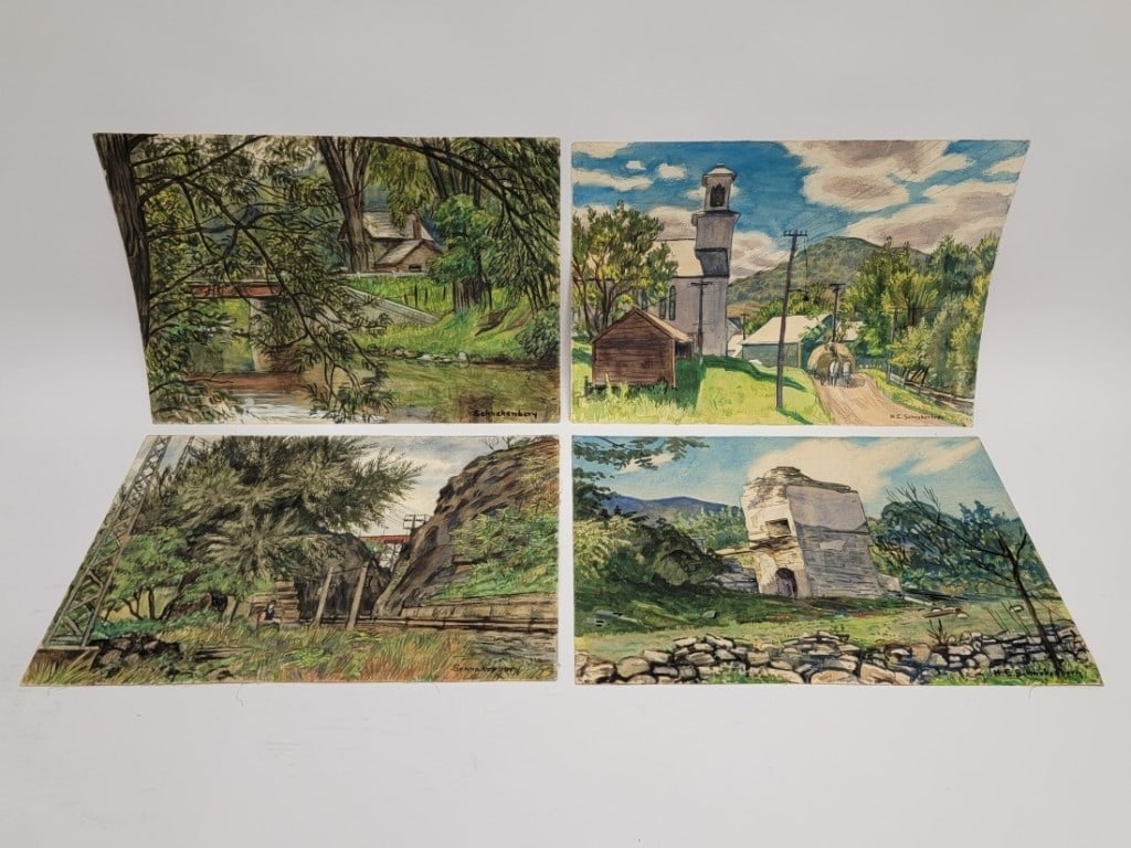 FOUR H.E. SCHNAKENBERG WATERCOLOR PAINTINGS (1 of 10)