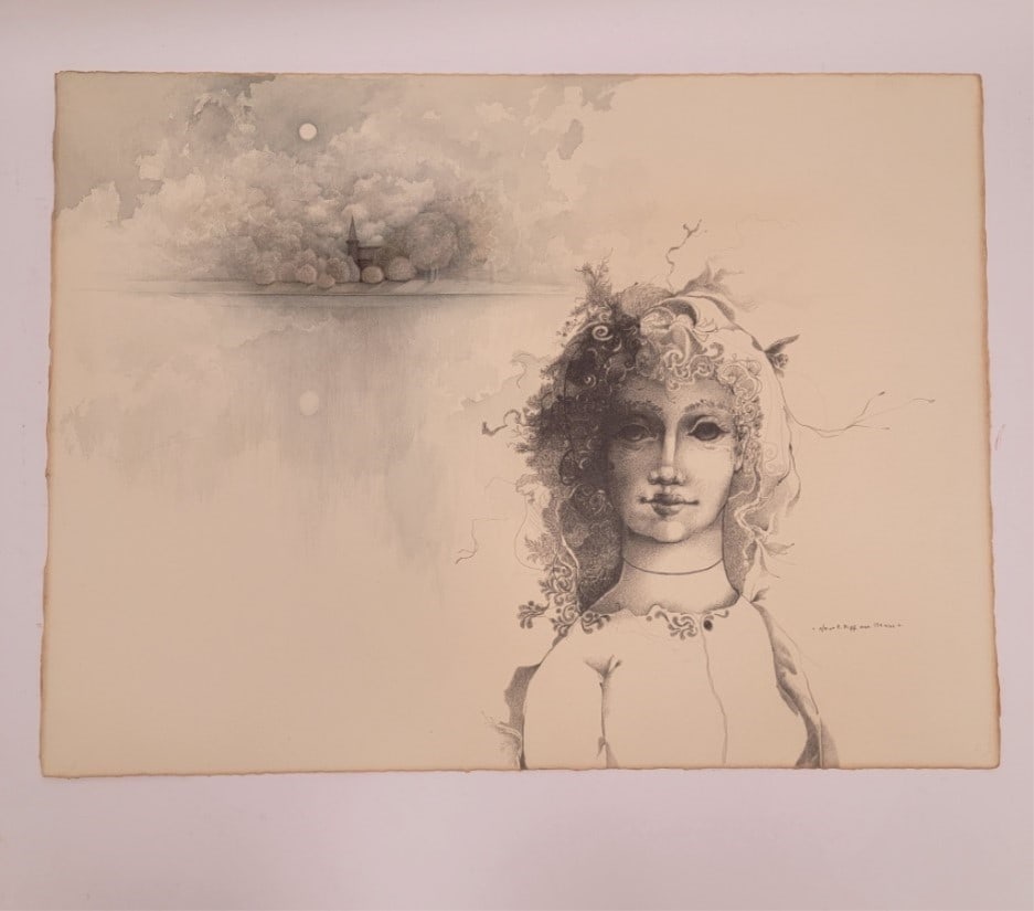 ELMER RUPP MIXED MEDIA PAINTING ON PAPER: Elmer Rupp mixed media watercolor and pencil on Arches paper. Unframed / loose. Measures a total of 22.5" tall x 30.5" wide. Condition: very light toning to edges, see images. Weight: .6 lbs.