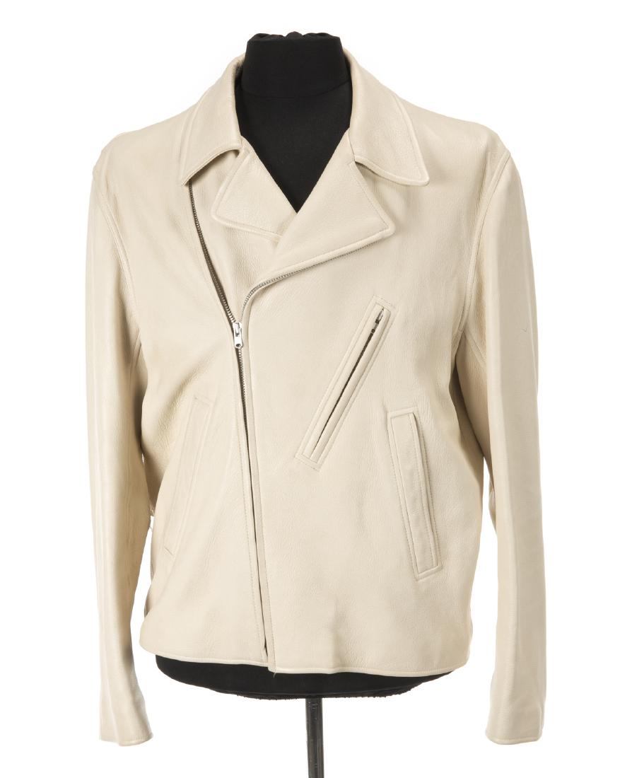 PATRICK SWAYZE LEATHER JACKET: A cream leather jacket owned by Patrick Swayze. A DKNY label is present. Size medium. PROVENANCE From the Estate of Patrick Swayze