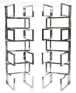 PAIR OF CHROME DISPLAY RACKS: In a modern geometric style. Each, 82 by 26 by 22 1/2 inches Categories: Tommy Hilfiger