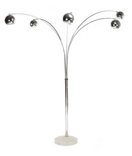 CHROME FLOOR LAMP: A modern chrome floor lamp with five adjustable lights. Height, 85 inches Categories: Tommy Hilfiger