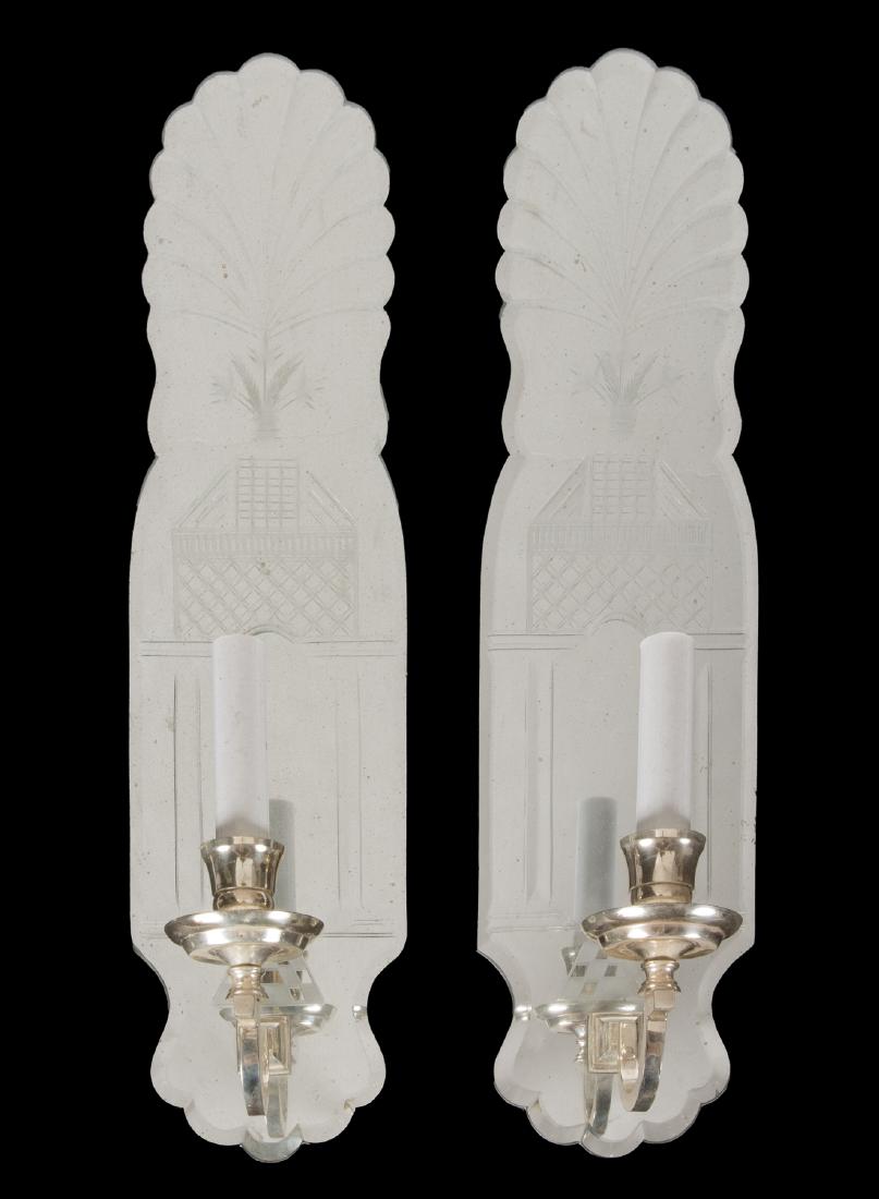 PAIR OF ETCHED MIRROR SCONCES (1 of 1)
