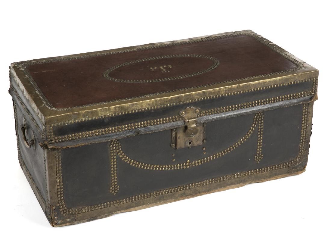 ANTIQUE BRASS BOUND TRUNK (1 of 2)