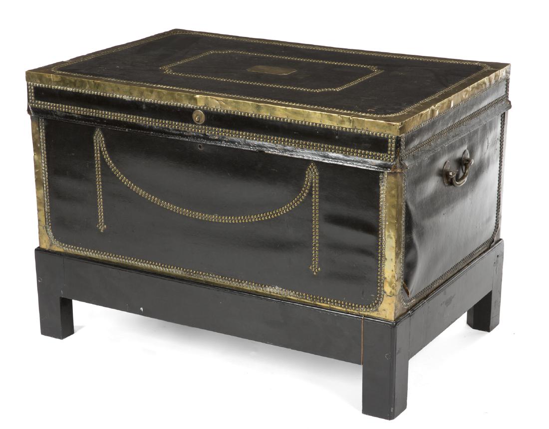 PAIR OF ANTIQUE BRASS BOUND TRUNKS (1 of 3)