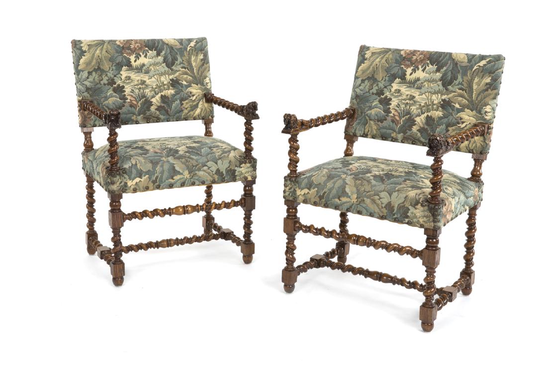 PAIR OF JACOBEAN STYLE HALL CHAIRS (1 of 1)