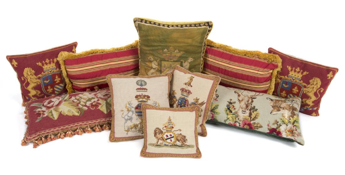 GROUP OF TEN NEEDLEPOINT PILLOWS (1 of 1)