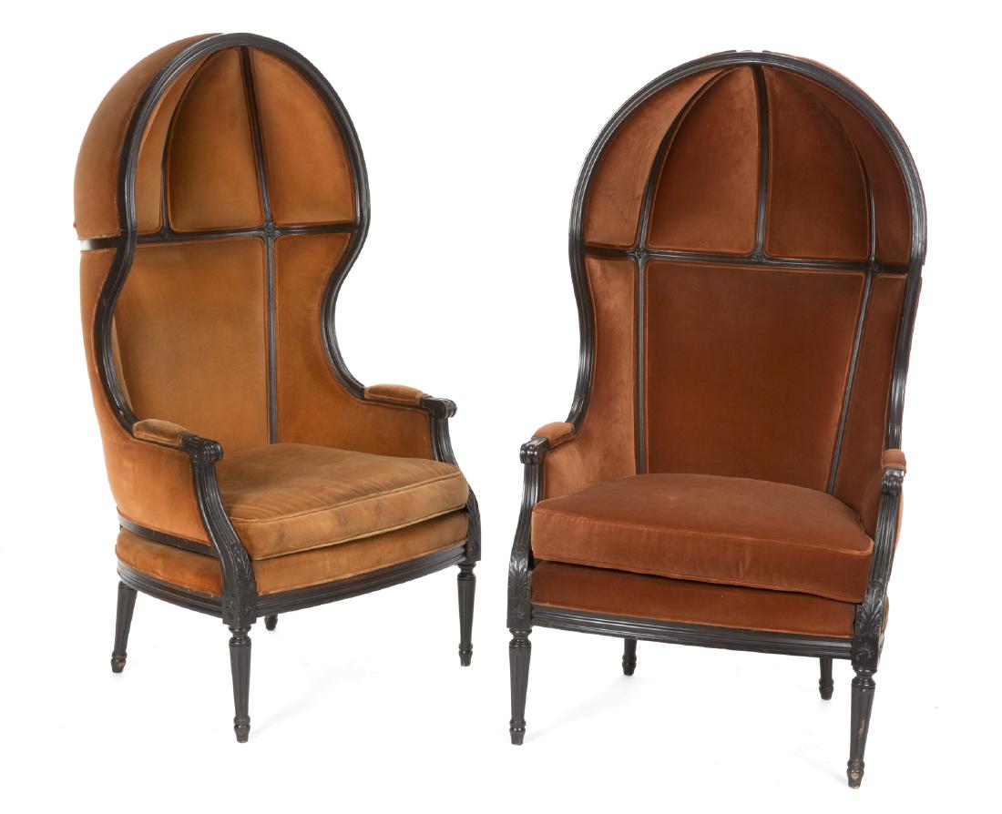 PAIR OF VELVET UPHOLSTERED CANOPY CHAIRS (1 of 1)