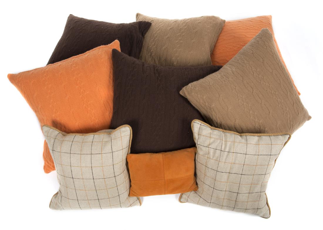 GROUP OF CASHMERE AND ORANGE PILLOWS (1 of 1)