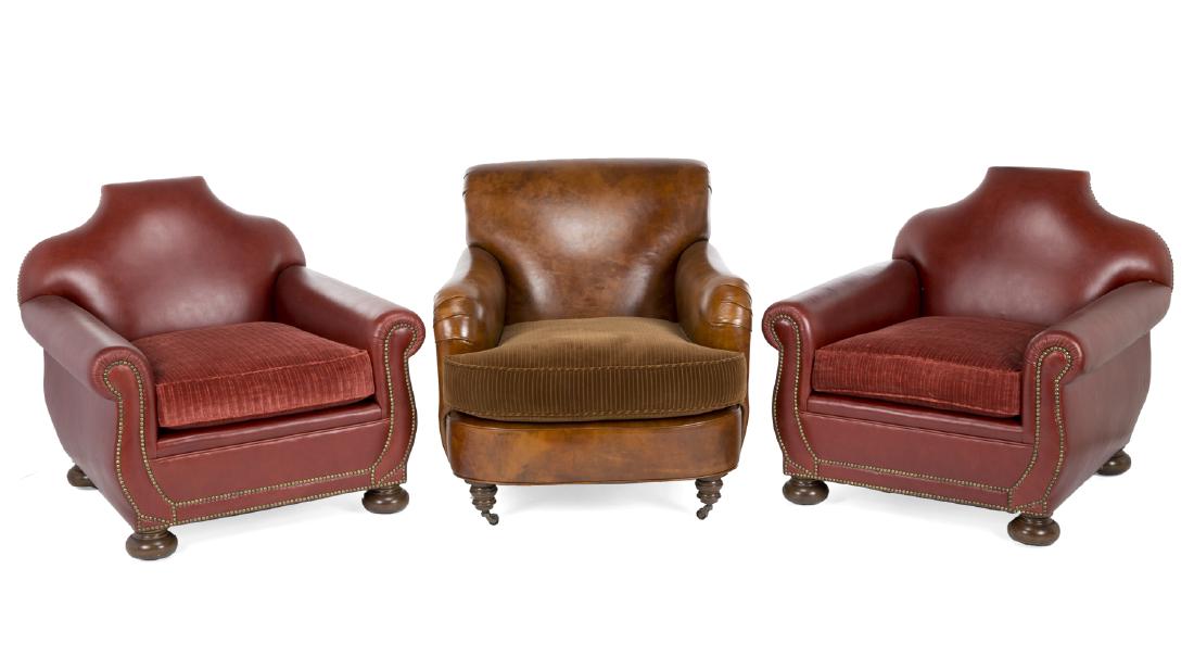 FIVE LEATHER CLUB CHAIRS (1 of 2)