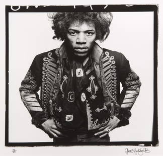 GERED MANKOWITZ (BRITISH, B. 1946): Jimi Hendrix, silver gelatin print, signed lower right, edition number 26/50. 16 by 15 inches, sight; 30 3/4 by 22 1/2 inches, framed Categories: Tommy Hilfiger