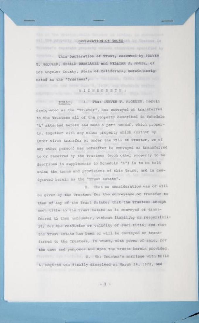 STEVE McQUEEN FOUR TIMES SIGNED DECLARATION OF TRUST (1 of 3)