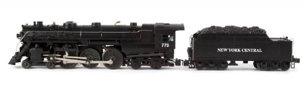 LIONEL 6-18058 CENTURY CLUB "773" HUDSON LOCOMOTIVE: Locomotive has been run. Features MagneTraction, Light, Smoke, RailSounds, Gold plated accents, and TMCC (TrainMaster Command Control). Boxed. The box is faded. Like New. PROVENANCE From the