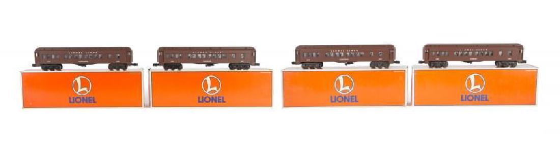 LIONEL 6-19097, 6-19098, 29090, 29139 LIONEL LINES: Cars have been run. Includes 6-19097 Bonnano coach, 6-19098 Pagano coach, 6-29090 Liontech coach, and 6-29139 Kughn coach. Boxed. Like New. PROVENANCE From the Collection of Neil Young