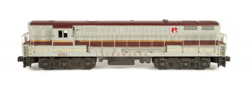 LIONEL 6-18322 LACKAWANNA "2321" FM TRAINMASTER DIESEL: Locomotive has been run. Features Lights, Dual motors, MagneTraction, TMCC (TrainMaster Command Control), RailSounds, and more. There are scratches on the side. No box. Excellent. PROVENANCE From