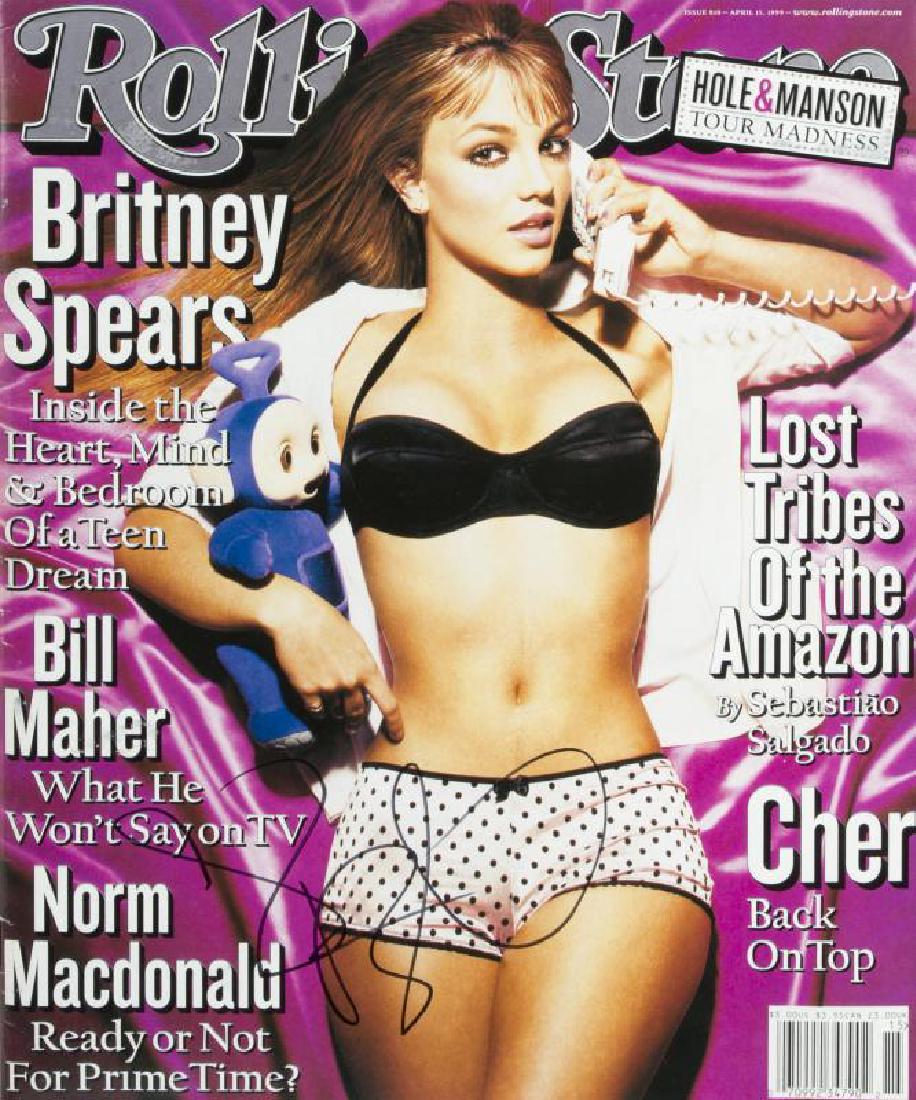 BRITNEY SPEARS SIGNED MAGAZINE: Request condition report! A copy of Rolling Stone magazine from April 15, 1999, issue 810, signed in black felt pen on the cover by Britney Spears. Proceeds from the sale of this lot will benefit the
