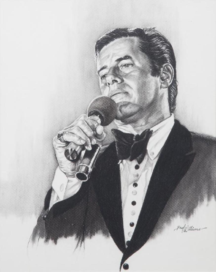 FRED WILLIAMS (AMERICAN, 1922-1990): Portrait of Jerry Lewis, a charcoal on paper half-length portrait signed "Fred Williams" lower right. Framed, 25 by 20 1/4 inches PROVENANCE From the Estate of Jerry Lewis Jerry Lewis