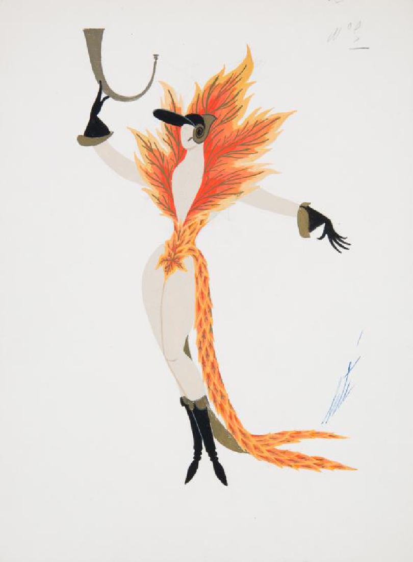 ERTE (RUSSIAN/FRENCH, 1892-1990): ""L'Automne,"" 1956, gouache on paper heightened with gold, signed lower right and annotated upper right. Registration number, titled, annotated and stamped on the verso. EXHIBITED Andrew Weiss Galler