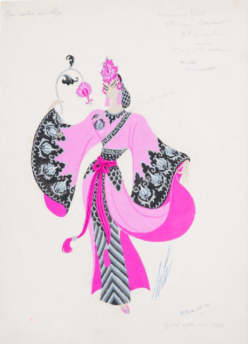 ERTE (RUSSIAN/FRENCH, 1892-1990): ""Chinois, jeune Chinoise,"" January 12, 1959, gouache on paper heightened with silver, signed lower right and annotated in numerous locations. Registration number and stamped on the verso. EXHIBITED